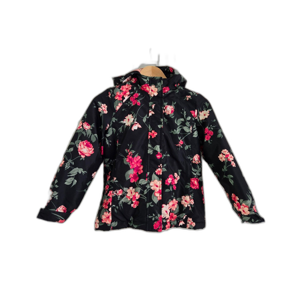 Children Place Girls Coat Floral Kids Black 7/8 Hooded Winter Snow Warm